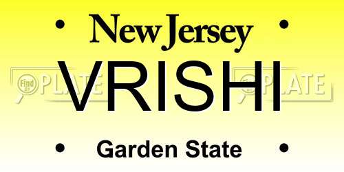 VRISHI New Jersey License Plate