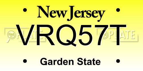 VRQ57T New Jersey License Plate