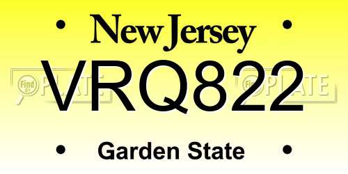 VRQ822 New Jersey License Plate