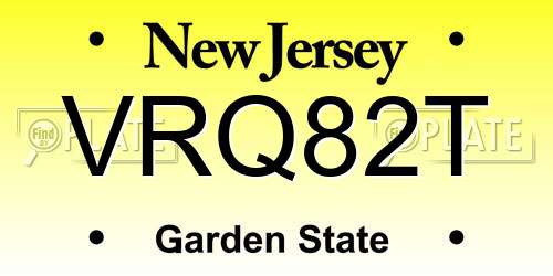 VRQ82T New Jersey License Plate
