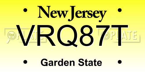 VRQ87T New Jersey License Plate