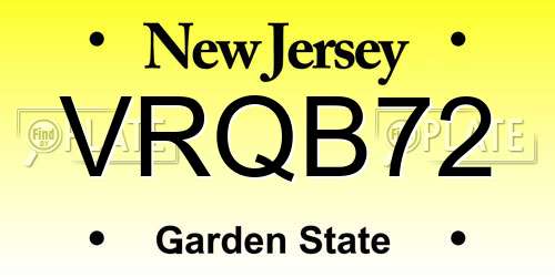 VRQB72 New Jersey License Plate