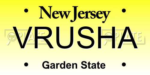 VRUSHA New Jersey License Plate