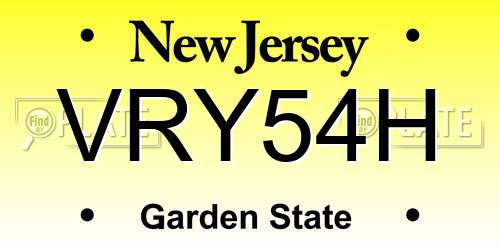 VRY54H New Jersey License Plate