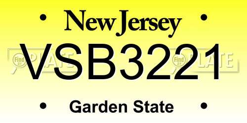 VSB3221 New Jersey License Plate