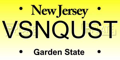 VSNQUST New Jersey License Plate