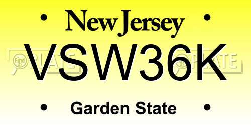 VSW36K New Jersey License Plate