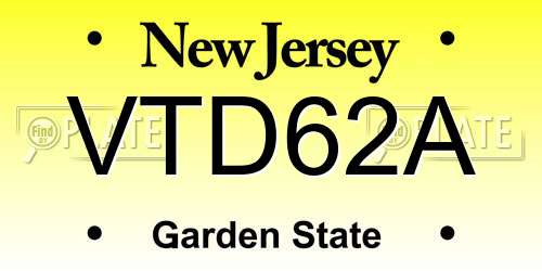 VTD62A New Jersey License Plate