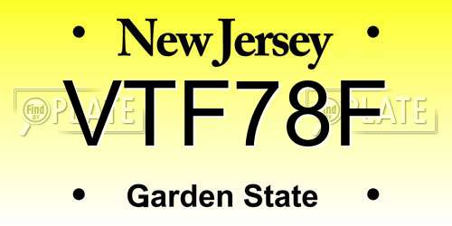 VTF78F New Jersey License Plate