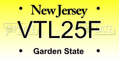 VTL25F New Jersey License Plate