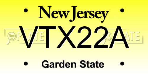 VTX22A New Jersey License Plate