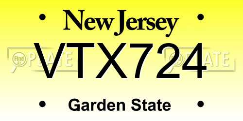 VTX724 New Jersey License Plate