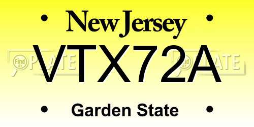 VTX72A New Jersey License Plate