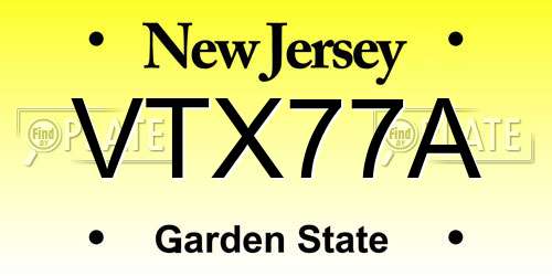 VTX77A New Jersey License Plate
