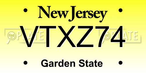 VTXZ74 New Jersey License Plate