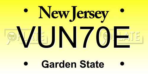 VUN70E New Jersey License Plate