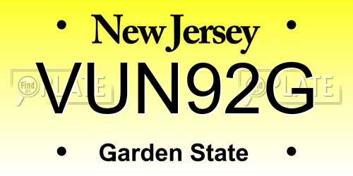 VUN92G New Jersey License Plate