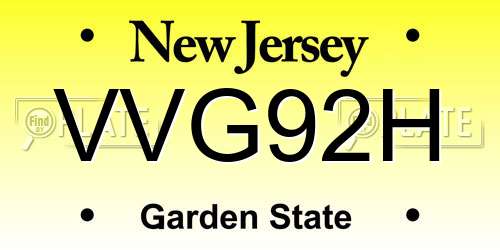 VVG92H New Jersey License Plate