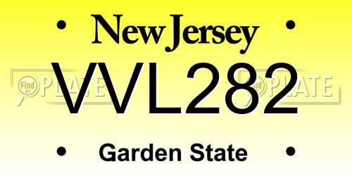 VVL282 New Jersey License Plate