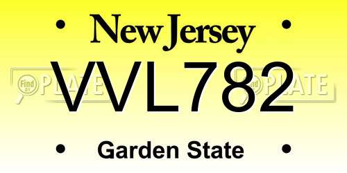 VVL782 New Jersey License Plate