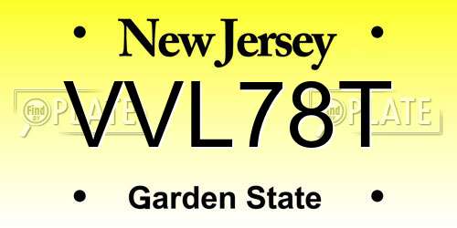 VVL78T New Jersey License Plate