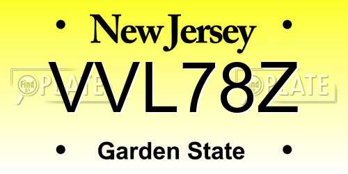 VVL78Z New Jersey License Plate