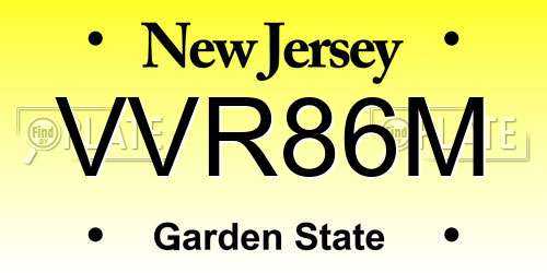 VVR86M New Jersey License Plate
