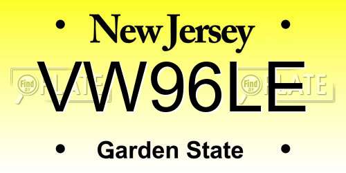 VW96LE New Jersey License Plate