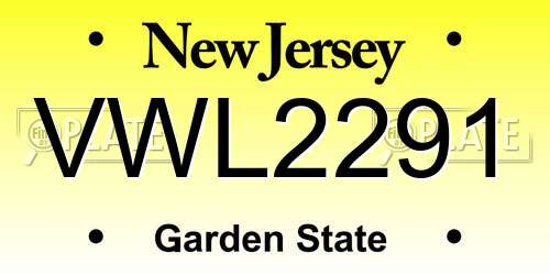 VWL2291 New Jersey License Plate