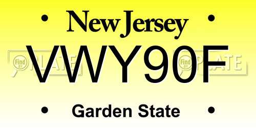 VWY90F New Jersey License Plate
