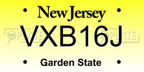 VXB16J New Jersey License Plate