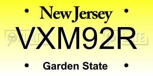 VXM92R New Jersey License Plate
