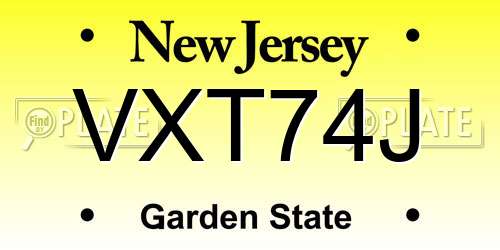 VXT74J New Jersey License Plate