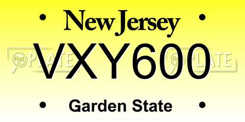 VXY600 New Jersey License Plate