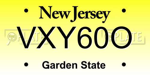 VXY60O New Jersey License Plate