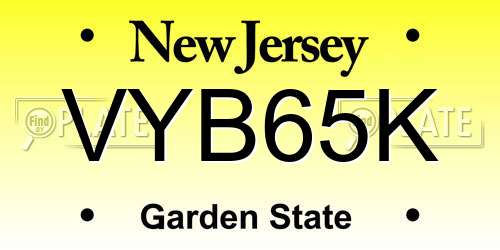VYB65K New Jersey License Plate