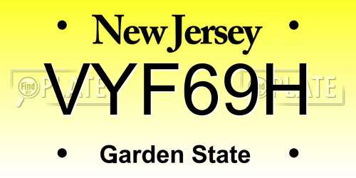 VYF69H New Jersey License Plate