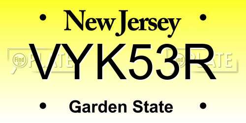 VYK53R New Jersey License Plate