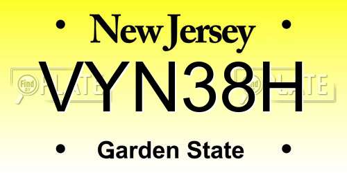 VYN38H New Jersey License Plate