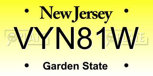 VYN81W New Jersey License Plate