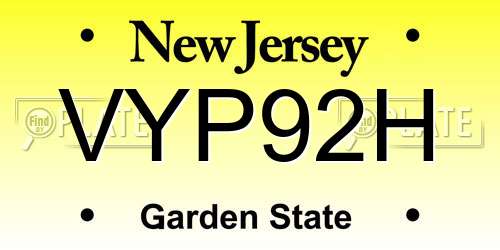VYP92H New Jersey License Plate