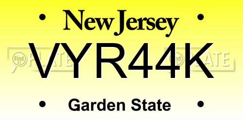 VYR44K New Jersey License Plate
