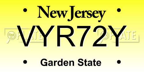 VYR72Y New Jersey License Plate