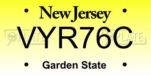 VYR76C New Jersey License Plate