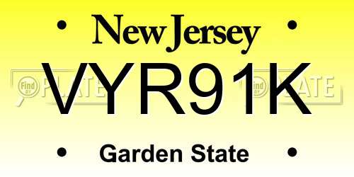 VYR91K New Jersey License Plate