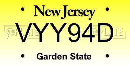 VYY94D New Jersey License Plate