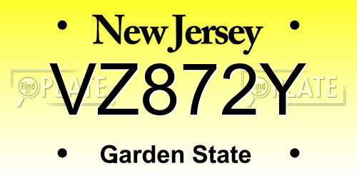 VZ872Y New Jersey License Plate
