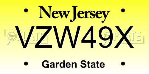 VZW49X New Jersey License Plate
