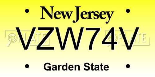 VZW74V New Jersey License Plate