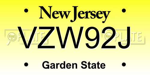 VZW92J New Jersey License Plate